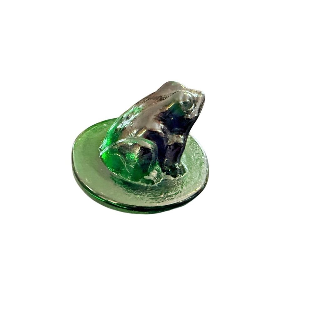 Vintage Viking or Style Green Art Glass Frog on Lily Pad Paperweight - Picture 4 of 11